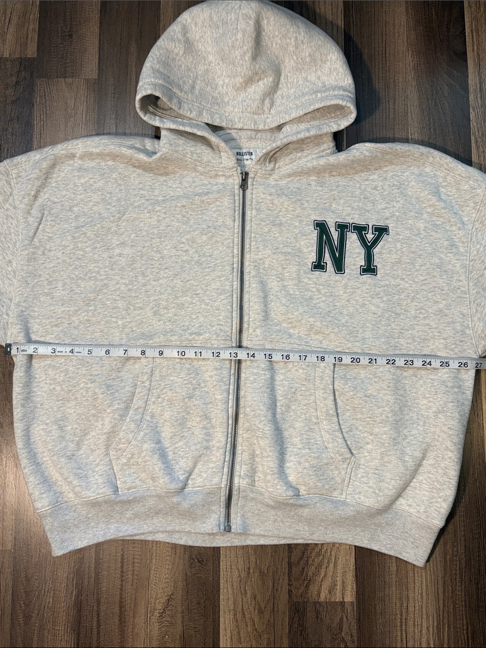 Hollister Light Heather Gray NY Zip-Up Hoodie Boxy Crop Fit - Picture 4 of 6